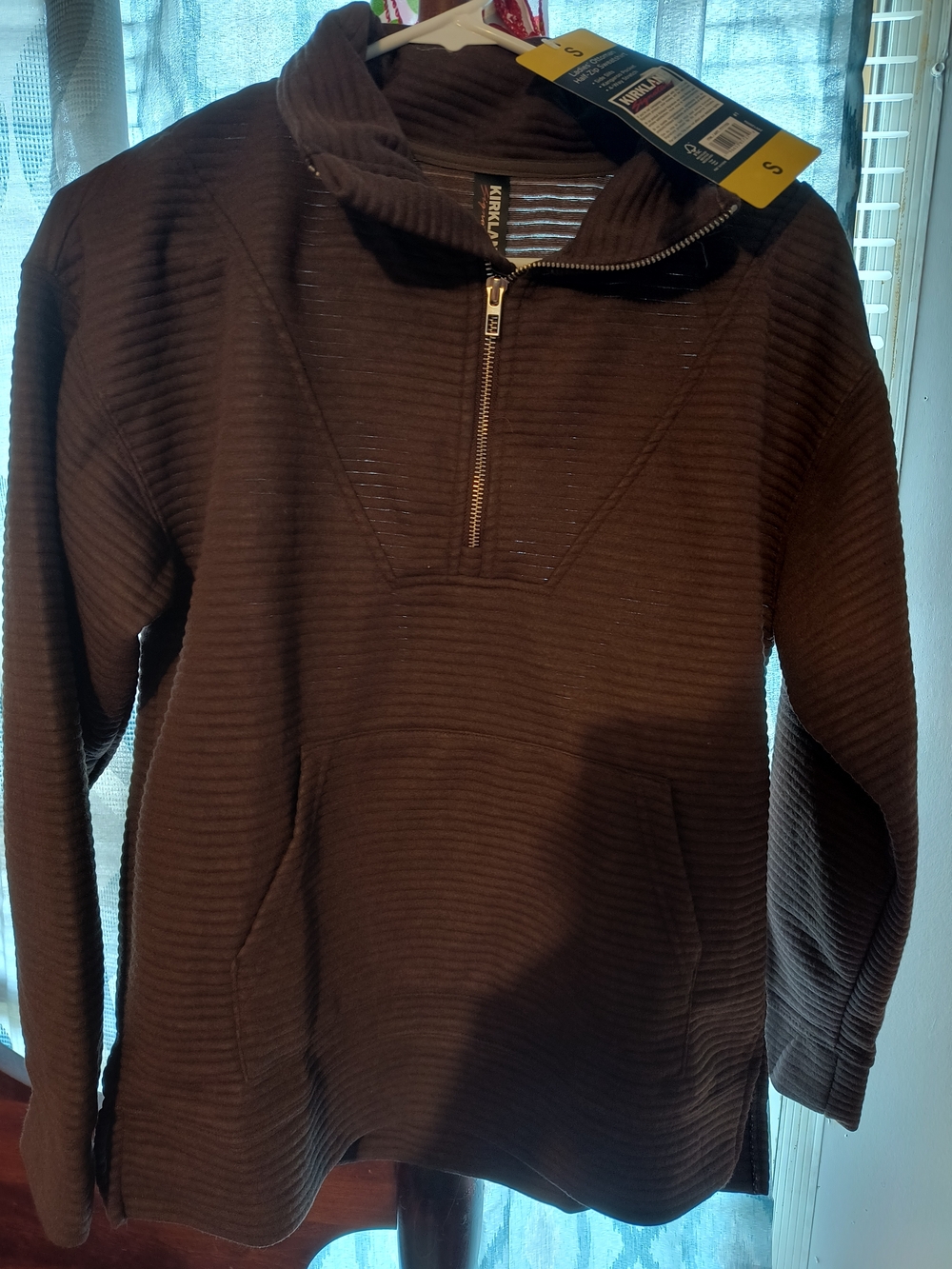 Kirkland Signature Men's Dark Brown Half-Zip Ribbed Pullover